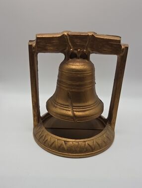 Liberty Bell Gold Cast Metal Bell Bookends. Vintage